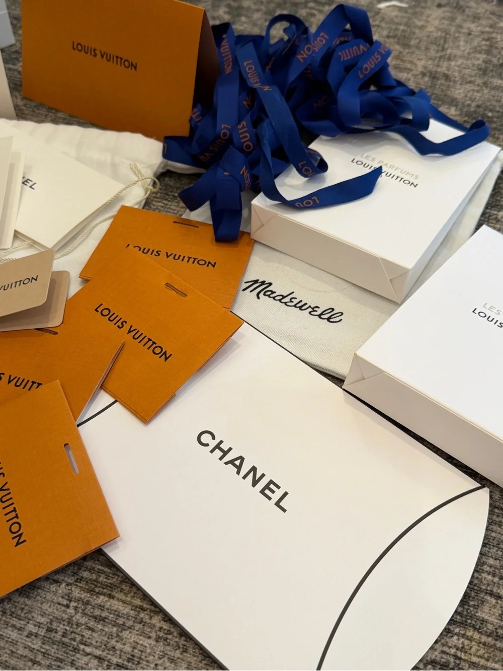 Louis Vuitton Orange and Blue Ribbon & Tags Set